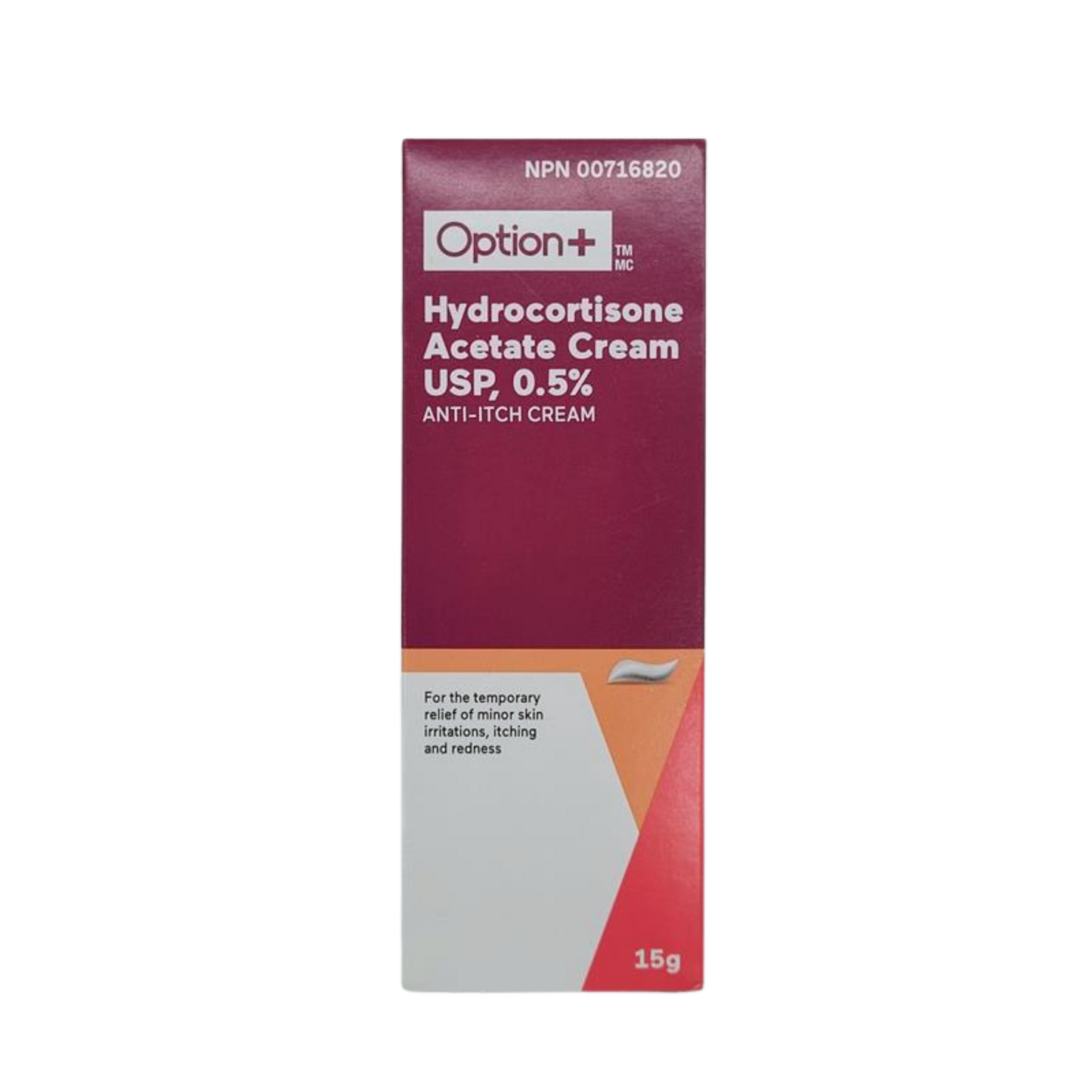 Option+ Hydrocortisone Acetate Cream USP 0.5% Anti-Itch 15g