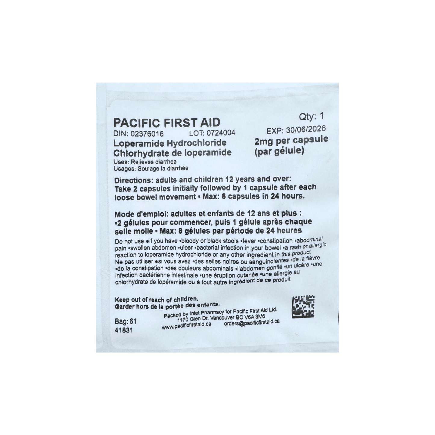 Loperamide 2mg (Pack of 1 Tablet)