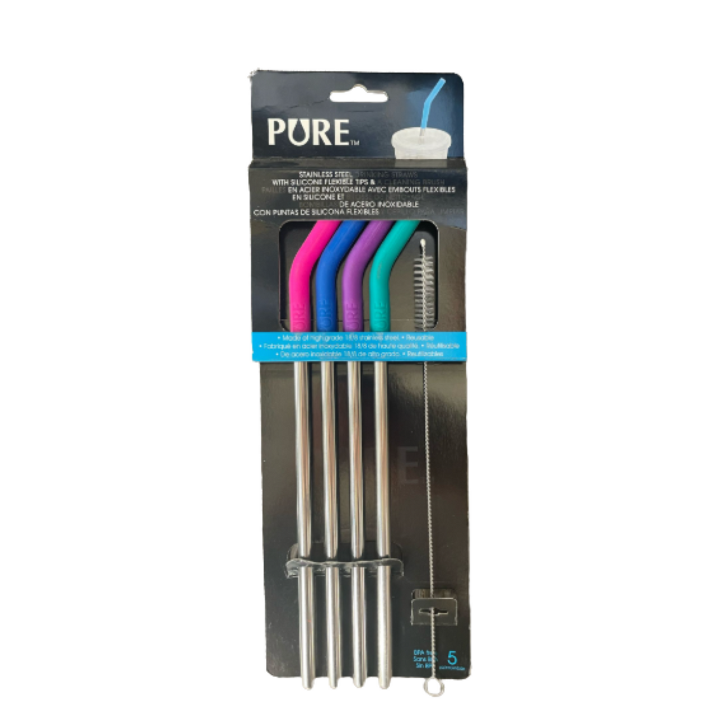 Pure 4-pc Silicone Tip S.S. Straws +Brush