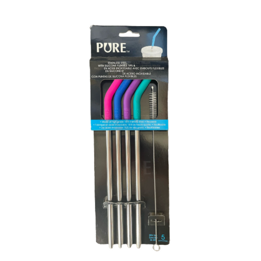 Pure 4-pc Silicone Tip S.S. Straws +Brush