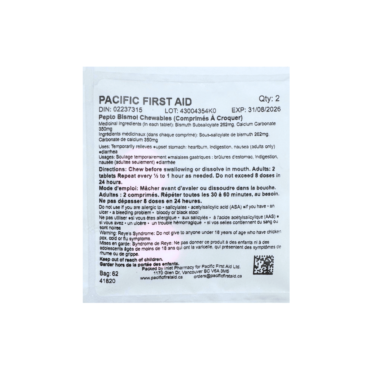 Bismuth Salicylate 262mg (Pack of 2 Tablets)